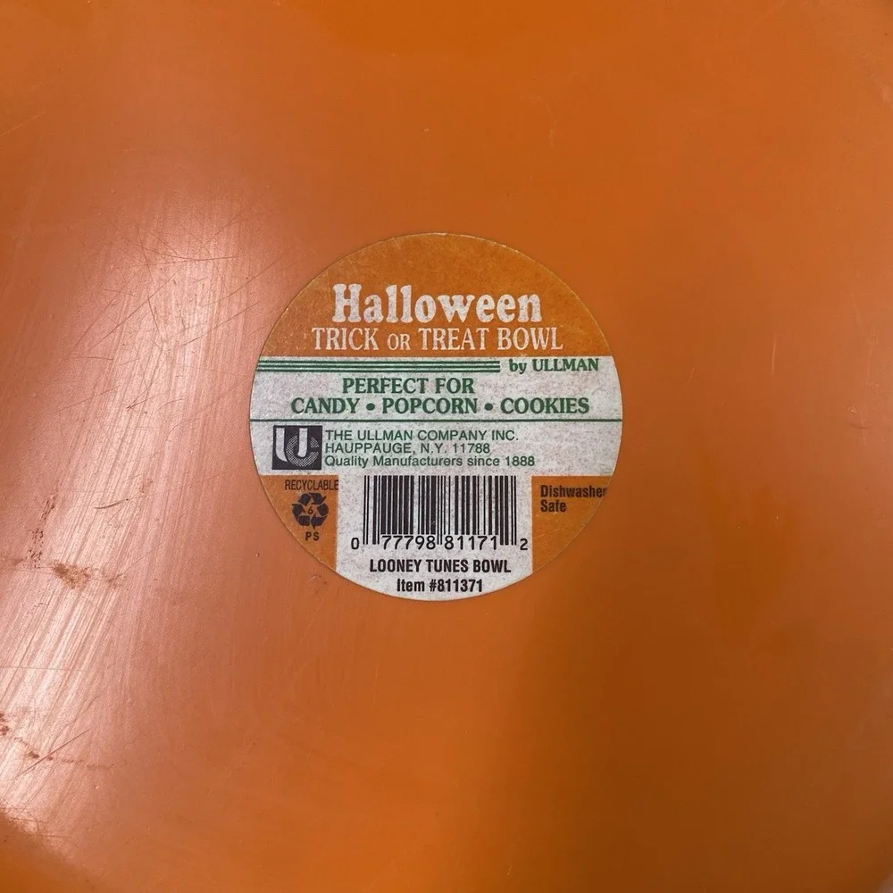 Looney Tunes Plastic Popcorn Halloween‎ Trick or Treat Candy Bowl 1996 Taz, Bugs